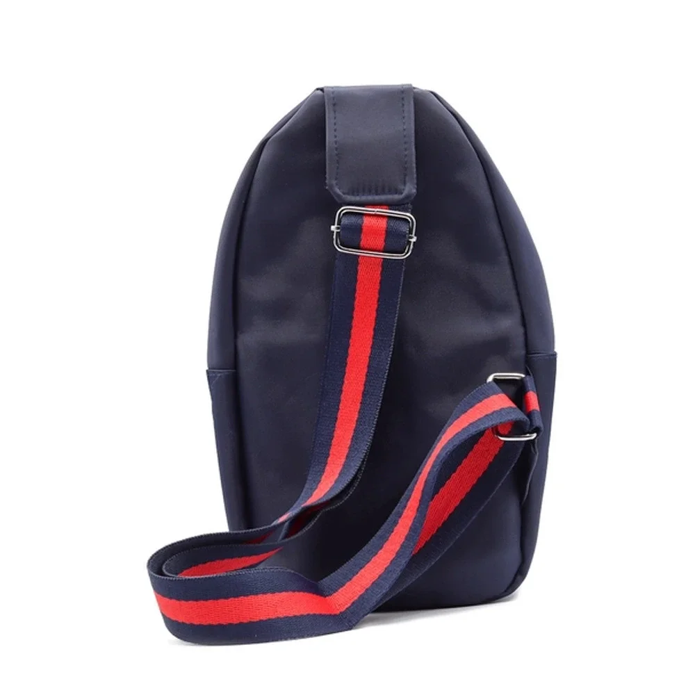 Nylon Navy and Red Stripe Crossbody Sling Bag